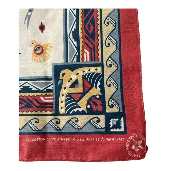 Vintage Wamcraft Southwestern Eagle Bandana Red Blue Beige Made in USA RN14193 - Picture 2 of 3